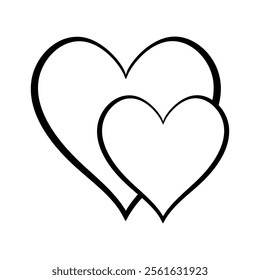 Vector heart illustration in line art style. Graphic monochrome drawing. Hand drawn heart outline sketch, ink illustration. Design element for wedding invitation, Valentines day card, tattoo, logo