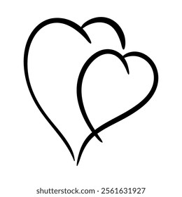 Vector heart illustration in line art style. Graphic monochrome drawing. Hand drawn heart outline sketch, ink illustration. Design element for wedding invitation, Valentines day card, tattoo, logo