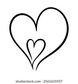 Vector heart illustration in line art style. Graphic monochrome drawing. Hand drawn heart outline sketch, ink illustration. Design element for wedding invitation, Valentines day card, tattoo, logo