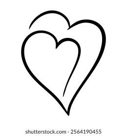 Vector heart illustration in line art style. Graphic monochrome drawing. Hand drawn heart outline sketch, ink illustration. Design element for wedding invitation, Valentines day card, tattoo, logo