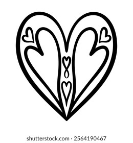 Vector heart illustration in line art style. Graphic monochrome drawing. Hand drawn heart outline sketch, ink illustration. Design element for wedding invitation, Valentines day card, tattoo, logo