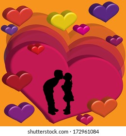 Vector heart illustration with silhouettes of children.