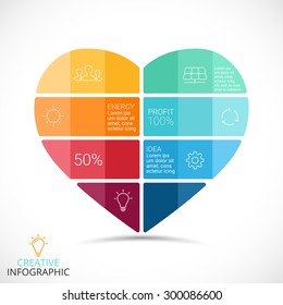 Vector heart infographic. Template for Valentines day cycle diagram, graph, presentation and round chart. Business ecology nature concept with 6 options, parts, steps or processes. Gift card.