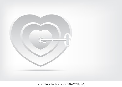 vector heart and key on white gray background