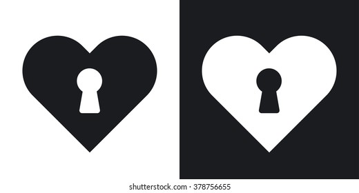 Vector heart with keyhole icon. Two-tone version on black and white background