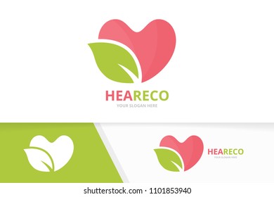 Vector heart and leaf logo combination. Love and eco symbol or icon. Unique romantic and organic logotype design template.