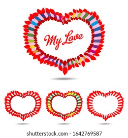 Vector heart with leaves. Red leaves on with rainbow lines. Heart shape suitable for writing name. Heart shape for mothers day, vallentines day, wedding anniversary or every lovers.