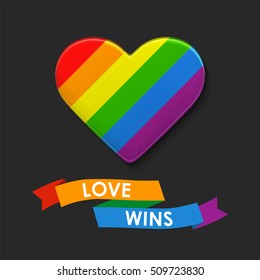 Vector Heart in LGBT flag colors. Rainbow template, Gay culture symbol. Modern colorful background with ribbon. Fyer, poster layout for Pride Month.