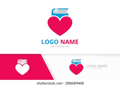 Vector heart and library logo combination. Love and book logotype design template.