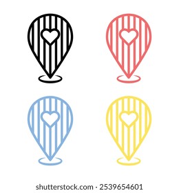 Pin de Locación de corazón de Vector con conjunto de iconos de estilo a rayas