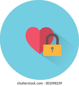 Vector heart and lock icon. Love secret symbol