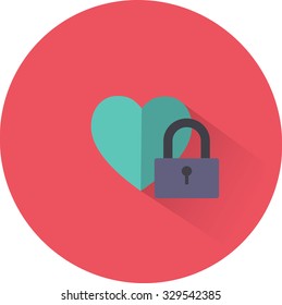 Vector Heart And Lock Icon. Love Secret Symbol