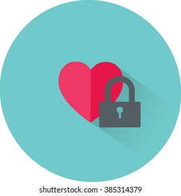 Vector heart and lock icon. Love secret symbol