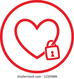 Vector heart and lock icon. Red and white. Simply change. In my portfolio there is version 4 in 1.