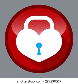 vector heart lock padlock icon on red circle button.