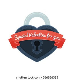 Vector heart lock with ribbon. Card for Valentine day