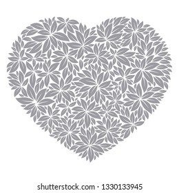 Vector heart logo with foliage. Isolated on white background.