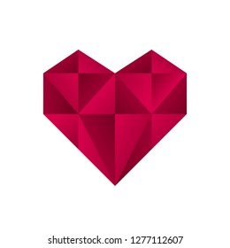 Vector heart logo. Logo of love red heart made of abstract geometric polygon shapes.