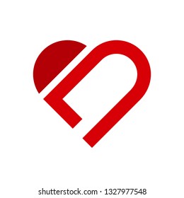 Vector heart logo. Logo of love red heart made of abstract geometric shapes.
