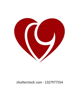 Vector heart logo. Logo of love red heart made of abstract geometric shapes.