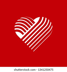 Vector heart logo. Logo of white love heart made of abstract geometric shapes and lines on a red background.