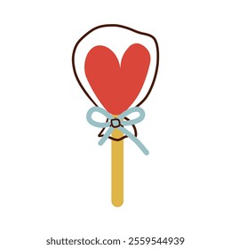 Vector heart lollipop crossed candy flat cartoon happy valentine day invitation, greeting card, banner poster template. Isolated illustration sweet dessert stick. Romantic love sugar caramel symbol