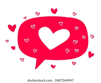 Vector corazón amor chat charla burbuja garabato dibujado a mano boceto estilo ilustración de redes sociales 
