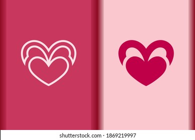 Vector heart, love icon minimal flat simple pink heart concept symbols. curve line and object shape creative logo design isolated on background.