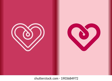 Vector heart, love icon minimal flat simple pink heart concept symbols. curve line and object shape creative logo design isolated on background.