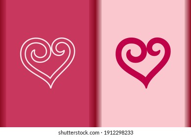 Vector heart, love icon minimal flat simple pink heart concept symbols. curve line and object shape creative logo design isolated on background.