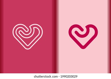 Vector heart, love icon minimal flat simple pink heart concept symbols. Curve line and object shape creative logo design isolated on background.