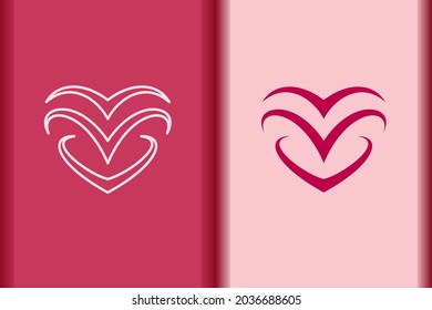 Vector heart, love icon minimal flat simple pink heart concept symbols. Line and object shape creative logo design isolated on background.