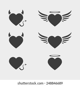vector heart love icon symbol flat devil angel fairy