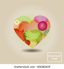 Vector heart made of bright color splashes. Colorful heart image.