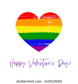 Vector heart made up of  brush stroke. The heart is painted in the colors of the rainbow. Greeting card Happy Valentine's Day.