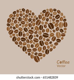 vector heart made of colored coffee beans