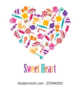 vector heart made of colorful sweets