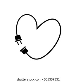 Vector heart made from electric line with plug. Love connection concept