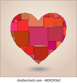 Vector heart made of floating fabric squares. With shadows.