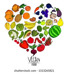 vector heart made of fruits and vegetables