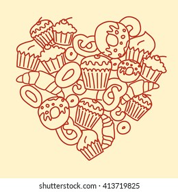 Vector heart made of pastry. 