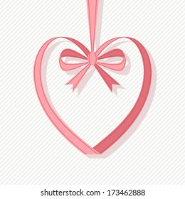 Vector heart made from pink ribbon. Valentine's day and wedding illustration