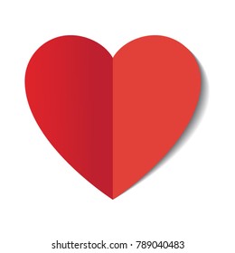 Vector heart made of red paper with shadow.
