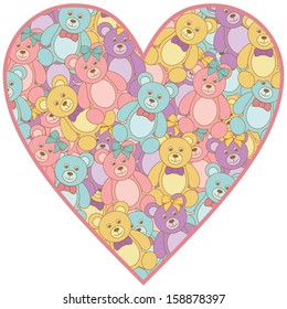 vector heart made of teddy bears