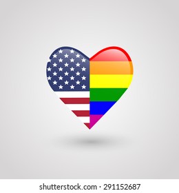 Vector heart made of the USA - American flag and the rainbow flag. Gay rights concept.