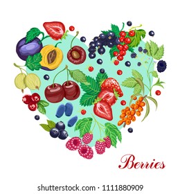 Vector heart made of various berries