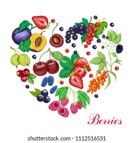 Vector heart made of various berries. Vector illustration for your design