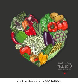 Vector heart made of vegetables. Vector illustration for your design