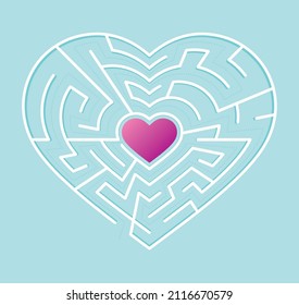 Vector heart maze on blue background