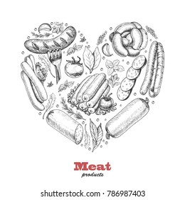 Vector heart of meat products. Vector illustration for your design